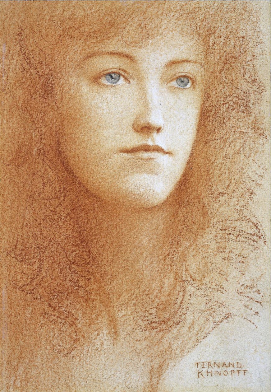 ""Nuoren englantilaisen naisen muotokuva"" Sanguine paperille kirjoittanut Fernand Khnopff (1858-1921) noin 1890 yksityinen kokoelma tekijältä Fernand Khnopff