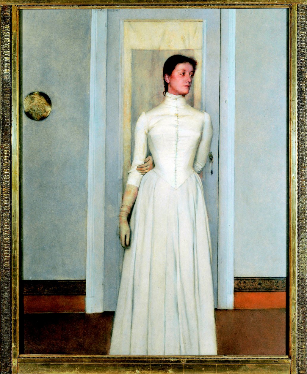 "Marguerite Khnopffin muotokuva"" taiteilijan sisar - Fernand Khnopffin maalaus (1858-1921) tekijältä Fernand Khnopff