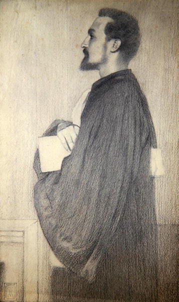 Miehen muotokuva (kynä paperille) tekijältä Fernand Khnopff