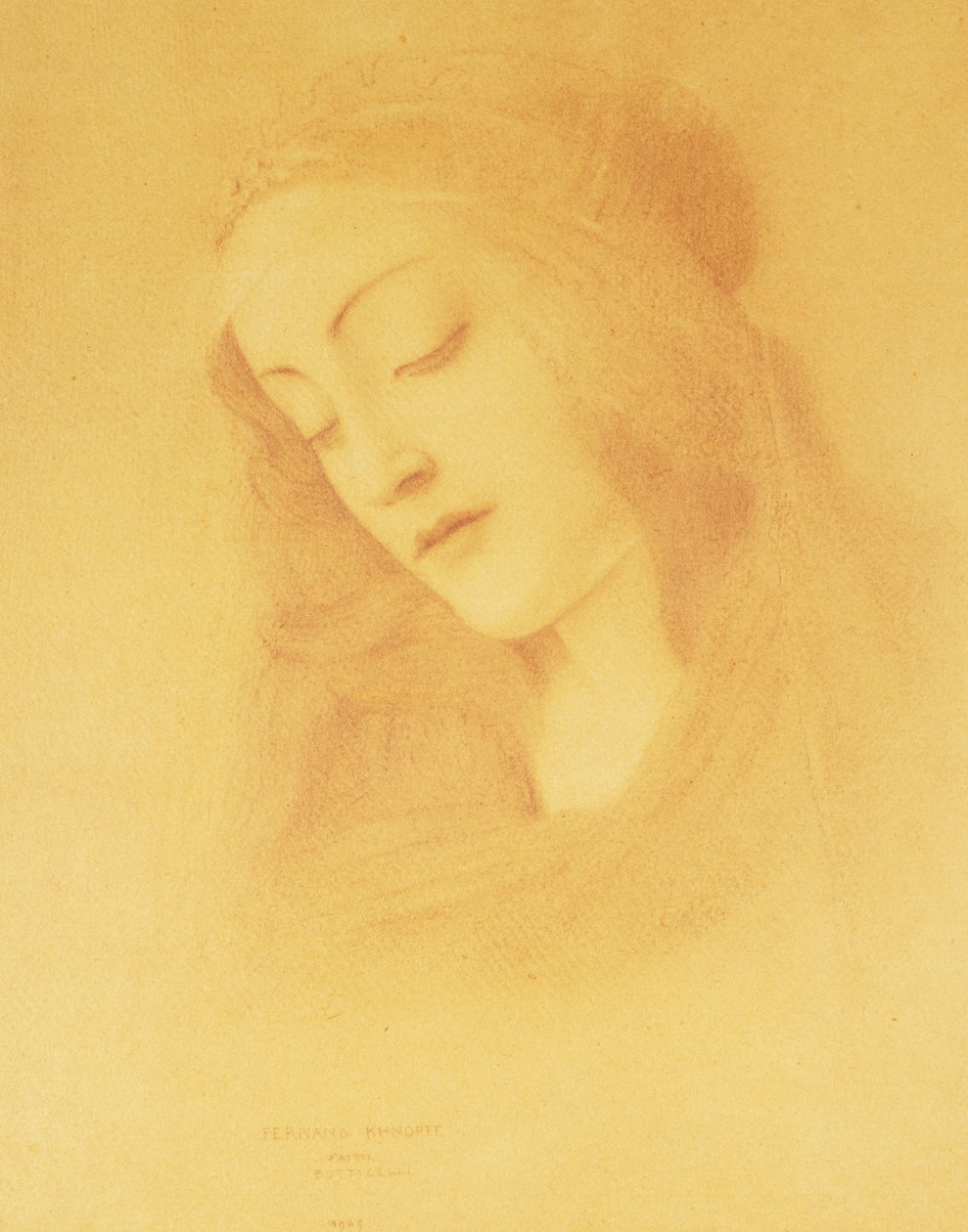Neitsyt Botticellin jälkeen; La Vierge d "Apres Botticelli, 1909 tekijältä Fernand Khnopff