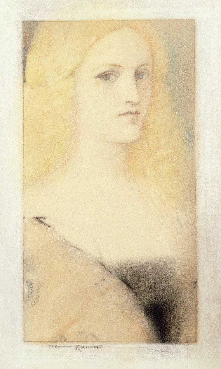 Venetian Memory (pastelli ja kynä kankaalle) tekijältä Fernand Khnopff