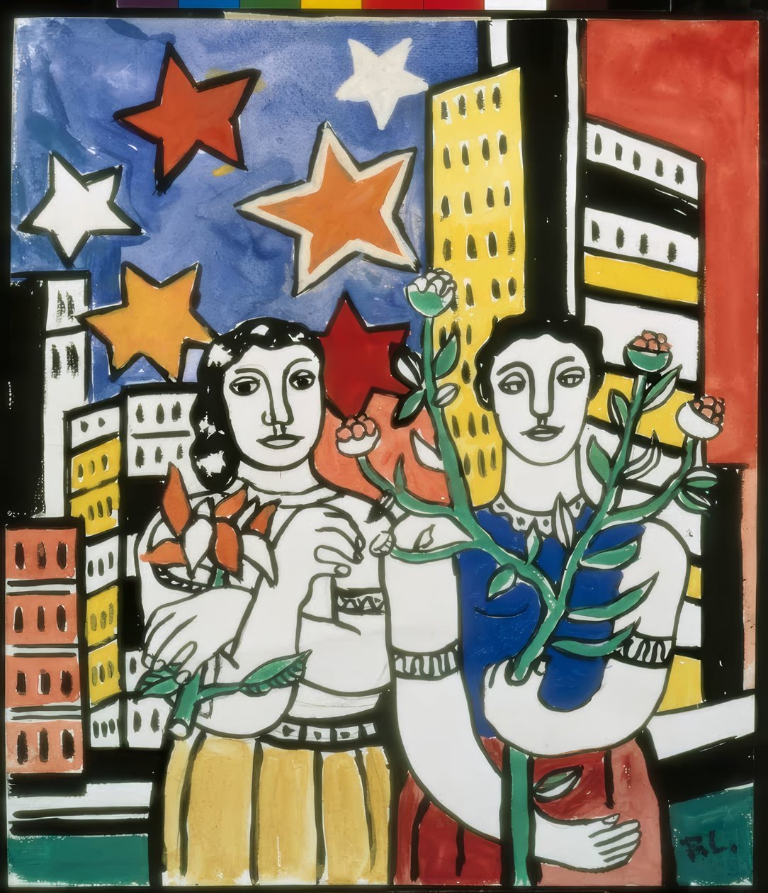 "Kaksi hahmoa kukkien kanssa" (Zwei Figuren mit Blumen) tekijältä Fernand Leger