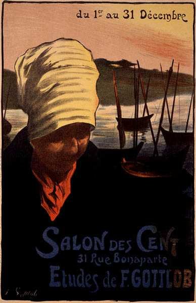 Jäljennös julisteesta, joka mainostaa Salon des Centiä, Rue Bonaparte, Paris tekijältä Fernand Louis Gottlob