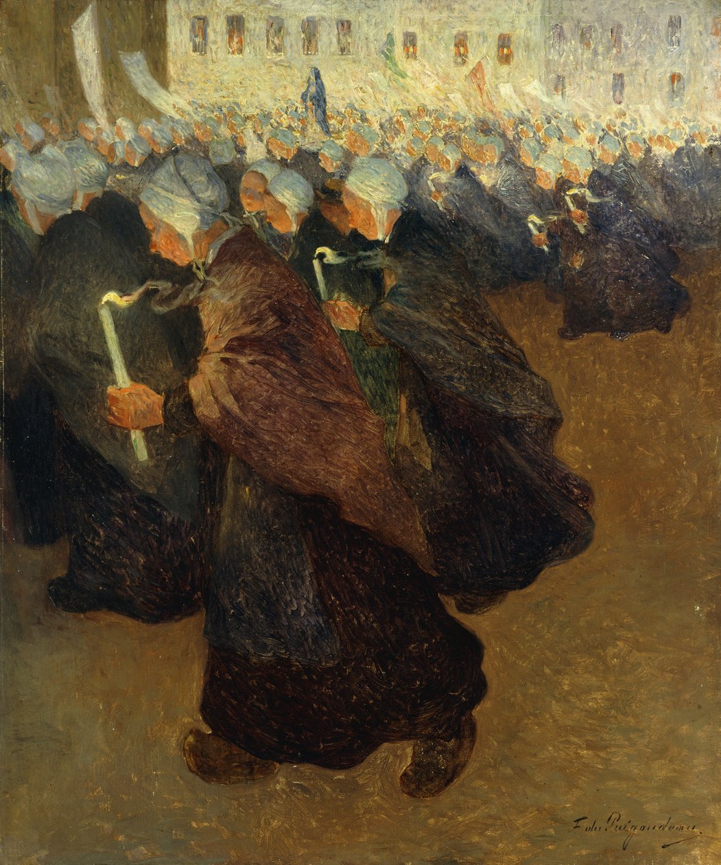 Night Procession Bretagnen; Night Procession Bretagnessa, n. 1894 (öljy kankaalle) tekijältä Fernand Loyen du Puigaudeau