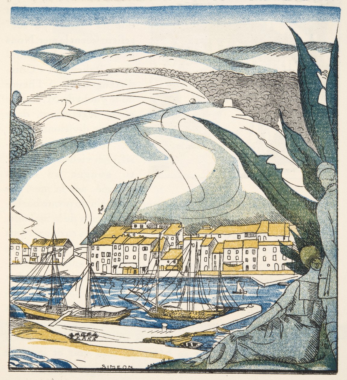 Antibes, Gazette de Bon Ton, pub. 1920 (sabluunapainatus) tekijältä Fernand Siméon