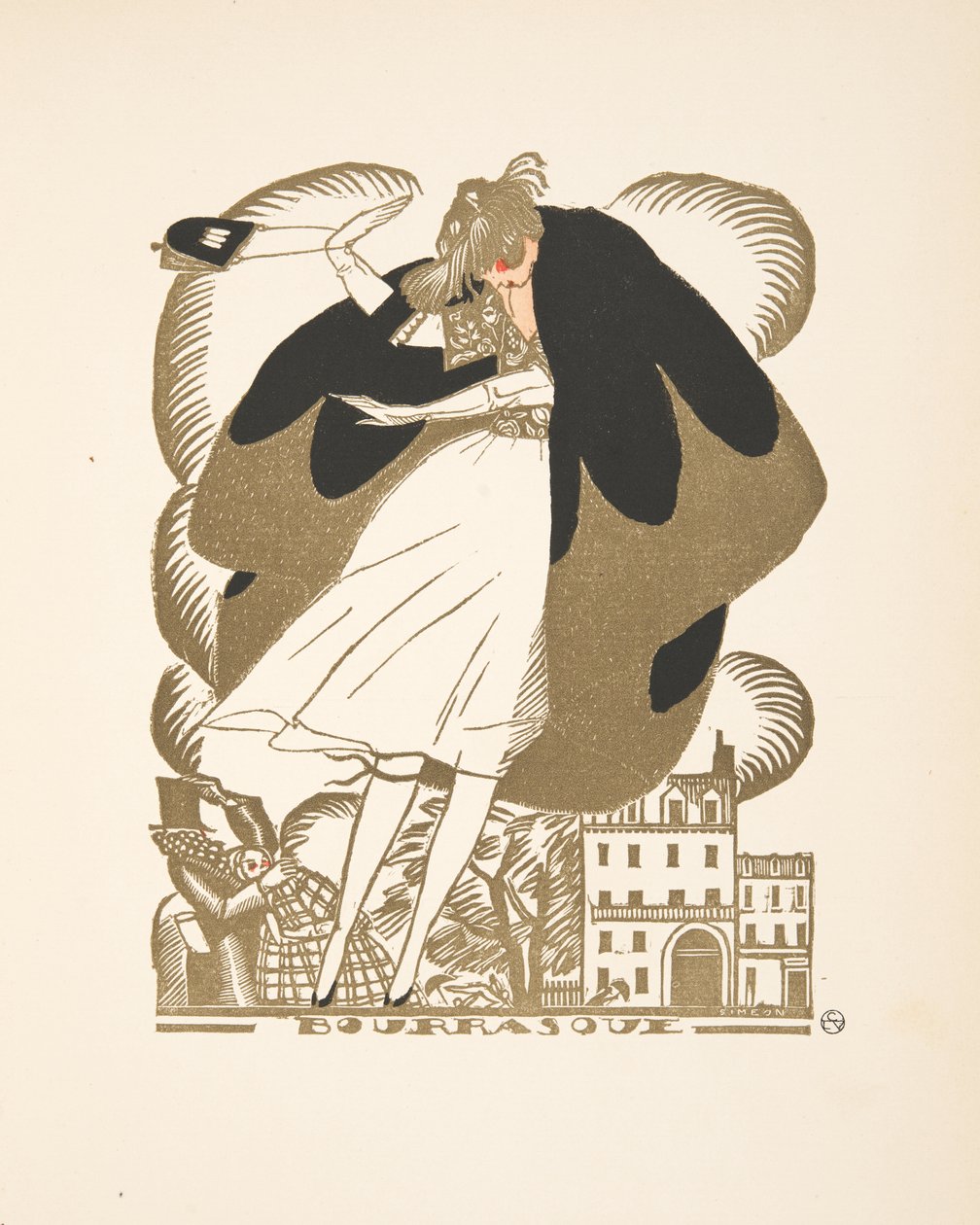 Bourrasque, muotikuvakokoelmasta, 1920 (pochoir-painatus). tekijältä Fernand Siméon