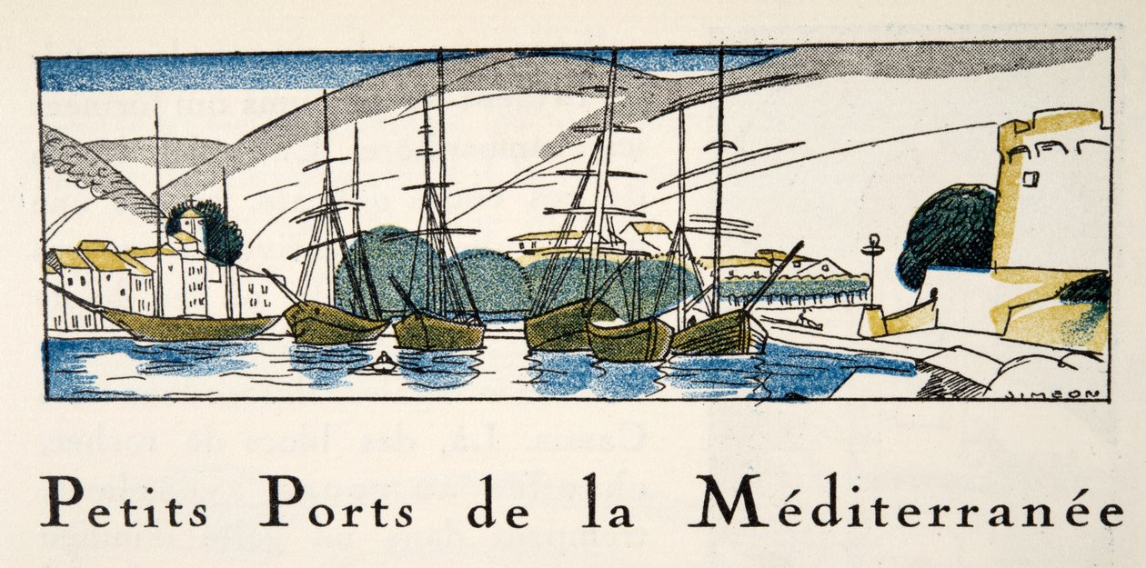 Välimeren satama, Gazette de Bon Ton, pub. 1920 (pochoir print) tekijältä Fernand Siméon