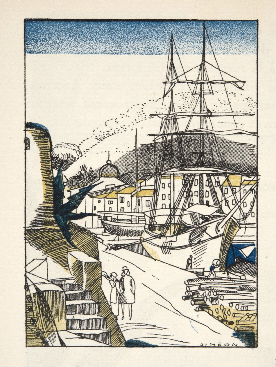 St Tropez, Gazette de Bon Ton, pub. 1920 (sabluunapainatus) tekijältä Fernand Siméon