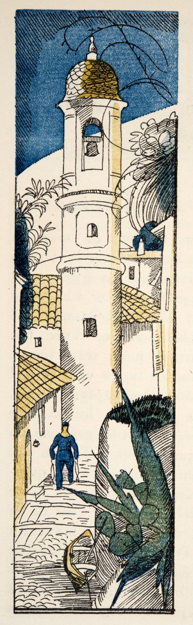 Antibesin katu Gazette de Bon Tonista, pub. 1920 (pochoir-painatus) tekijältä Fernand Siméon