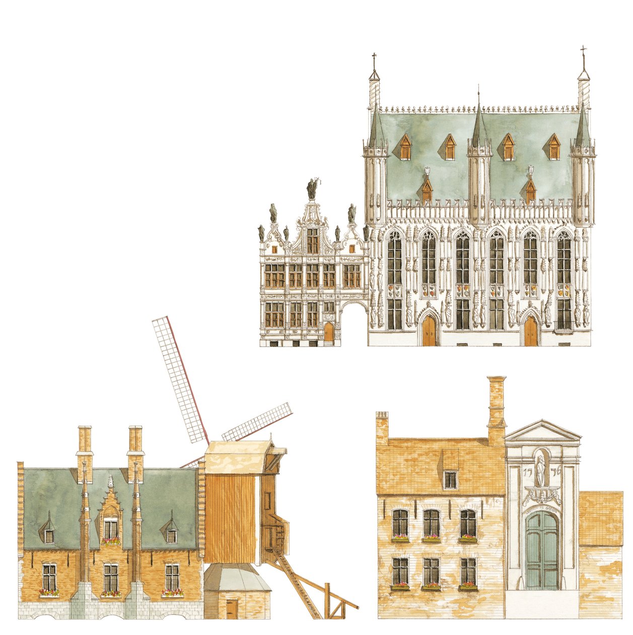 Brugge, Belgia. Kaupungintalo ja perinteiset talot tekijältä Fernando Aznar Cenamor