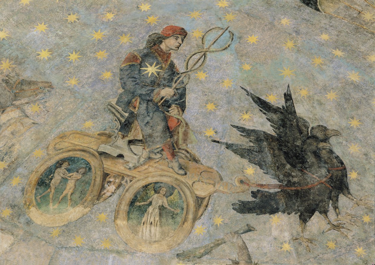 Merkuriuksen vaunut, yksityiskohta "Cielo de Salamancan" holvesta, n. 1480-1490 tekijältä Fernando Gallego