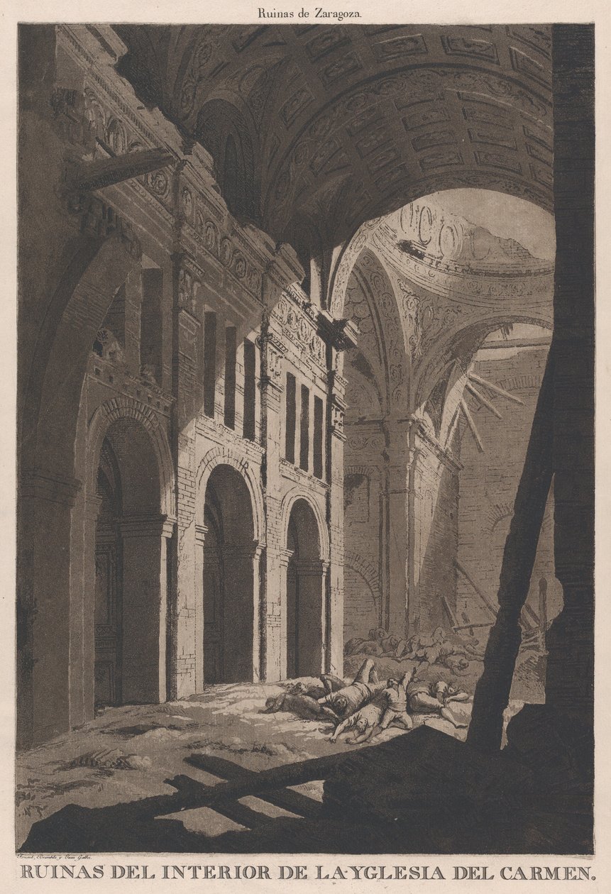 Näkymä Saragosin Nuestra Senora del Carmenin kirkon sisätilojen raunioista..., 1808-14 tekijältä Fernando Brambila