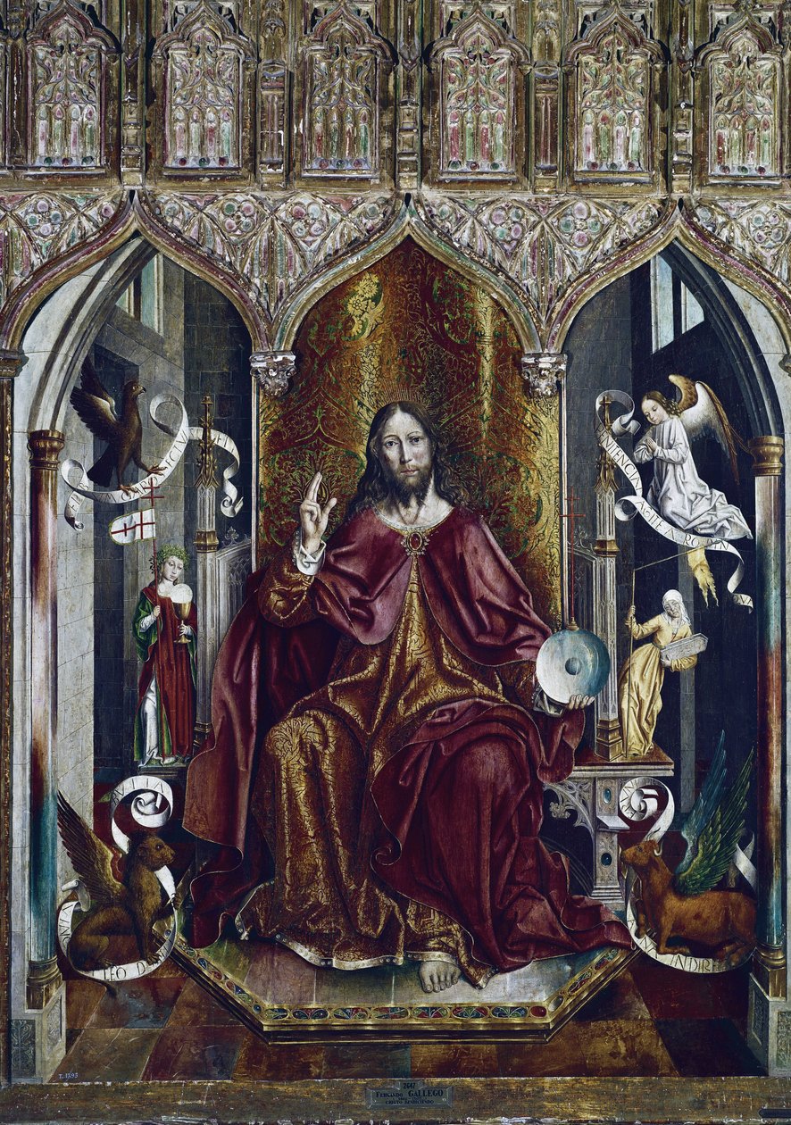 The Blessing Christ (sekamenetelmä paneelissa, n. 1494-1496) tekijältä Fernando Gallego