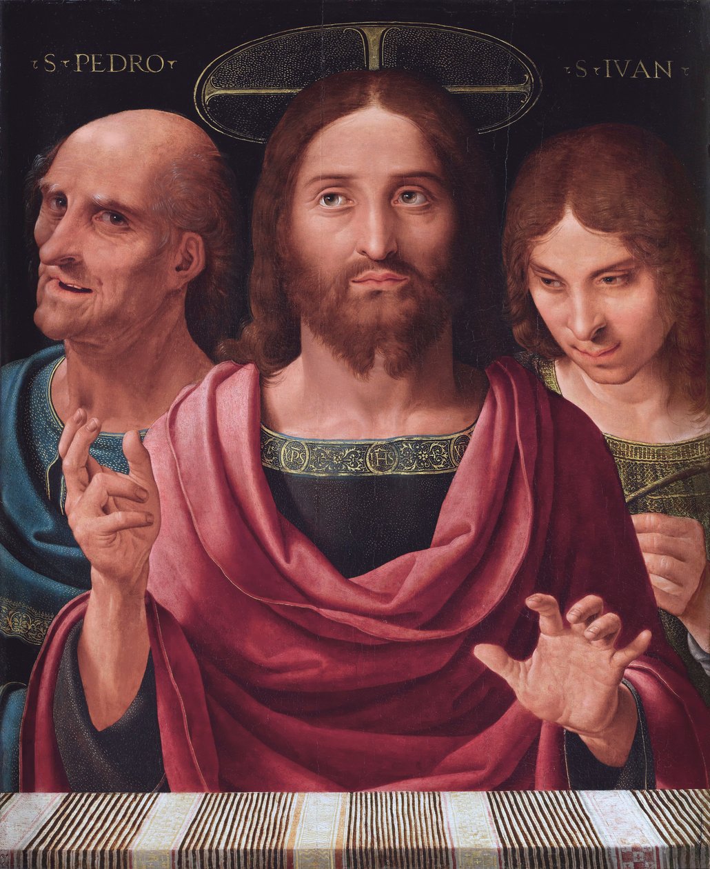Salvator Mundi pyhien Pietarin ja Johanneksen välillä, n. 1507 (öljy puulle) tekijältä Fernando Yanez de Almedina