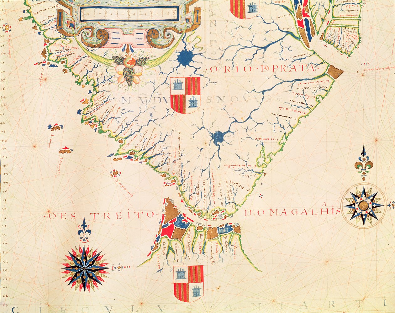 Fol.13 Etelä-Amerikan ja Magellanin salmen kartta, atlas, 1571 tekijältä Fernao Vaz Dourado