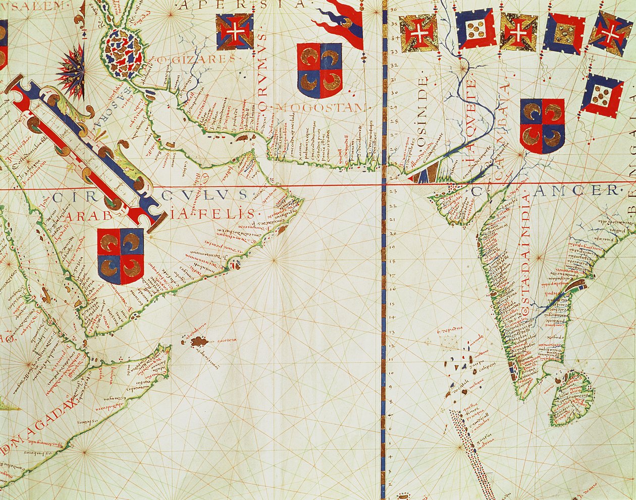 Fol.16 Persian, Arabian ja Intian kartta, atlas, 1571 tekijältä Fernao Vaz Dourado