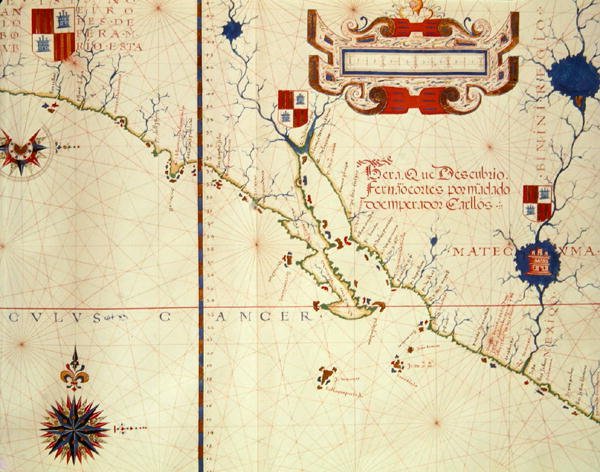 Fol.15 Meksikon ja ala-Kalifornian kartta, atlas, 1571 tekijältä Fernao Vaz Dourado