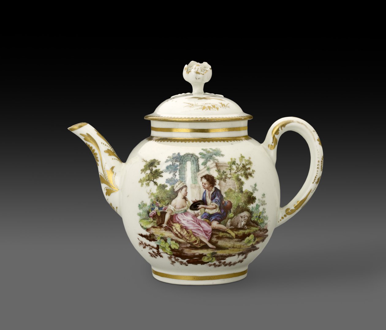 Teekannu ja kansi, 1772, Worcester Porcelain Factory (steatiittiposliini) tekijältä Fidelle Duvivier