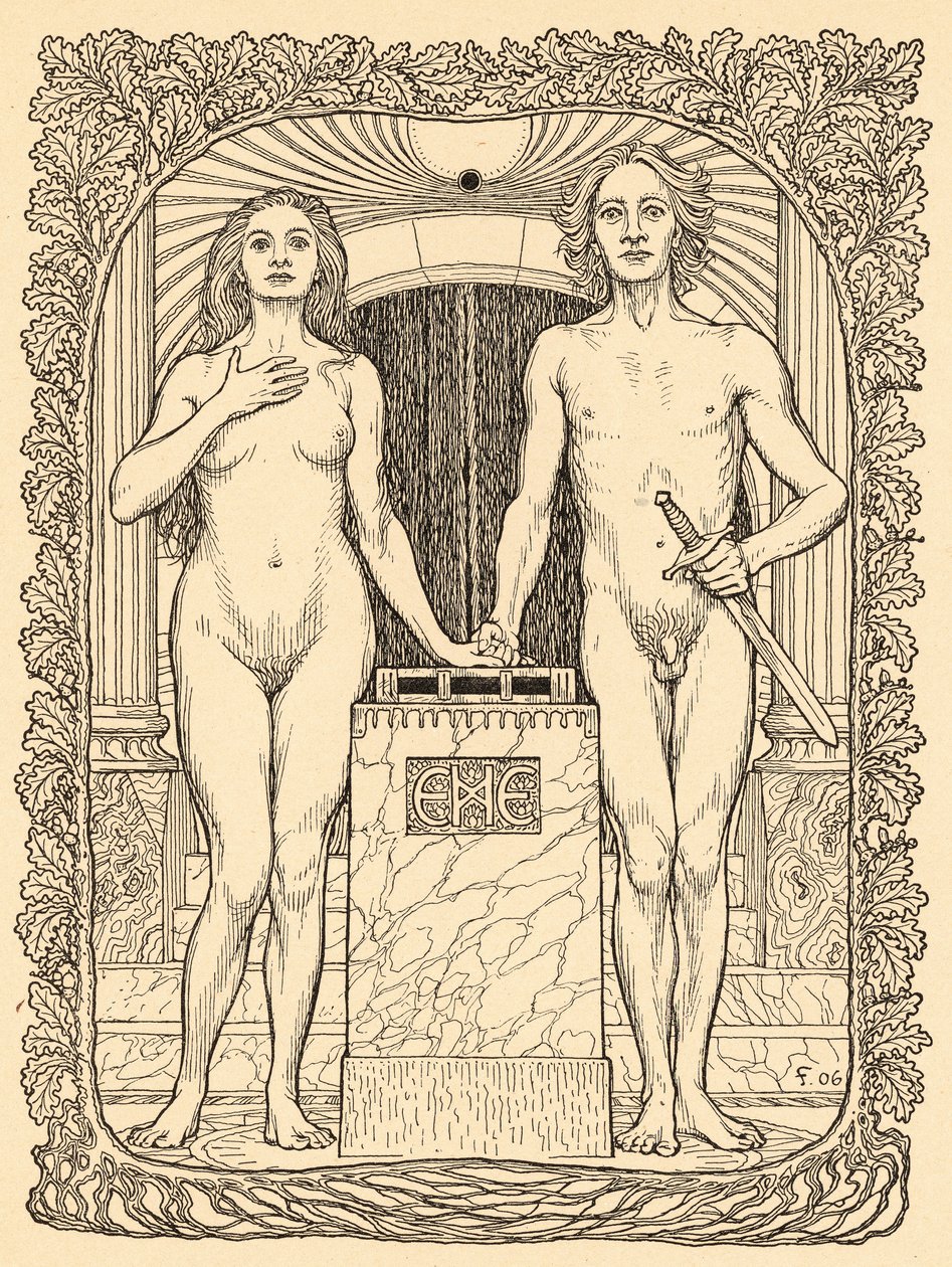 Am Traualtar, levy 6, portfoliosta "Lebenszeichen", pub. 1908 Berliinissä, kirjoittanut Fritz Heyder Verlag tekijältä Fidus