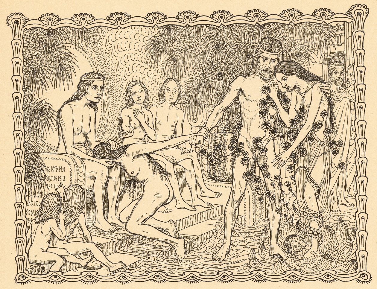 Through the Magic World, levy 9, portfoliosta "Lebenszeichen", pub. 1908 Berliinissä, kirjoittanut Fritz Heyder Verlag tekijältä Fidus