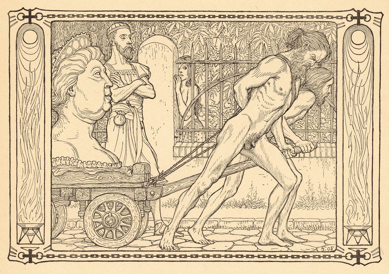 Ennen tavallisuuden kärryä, levy 3, portfoliosta "Lebenszeichen", pub. 1908 Berliinissä, kirjoittanut Fritz Heyder Verlag tekijältä Fidus