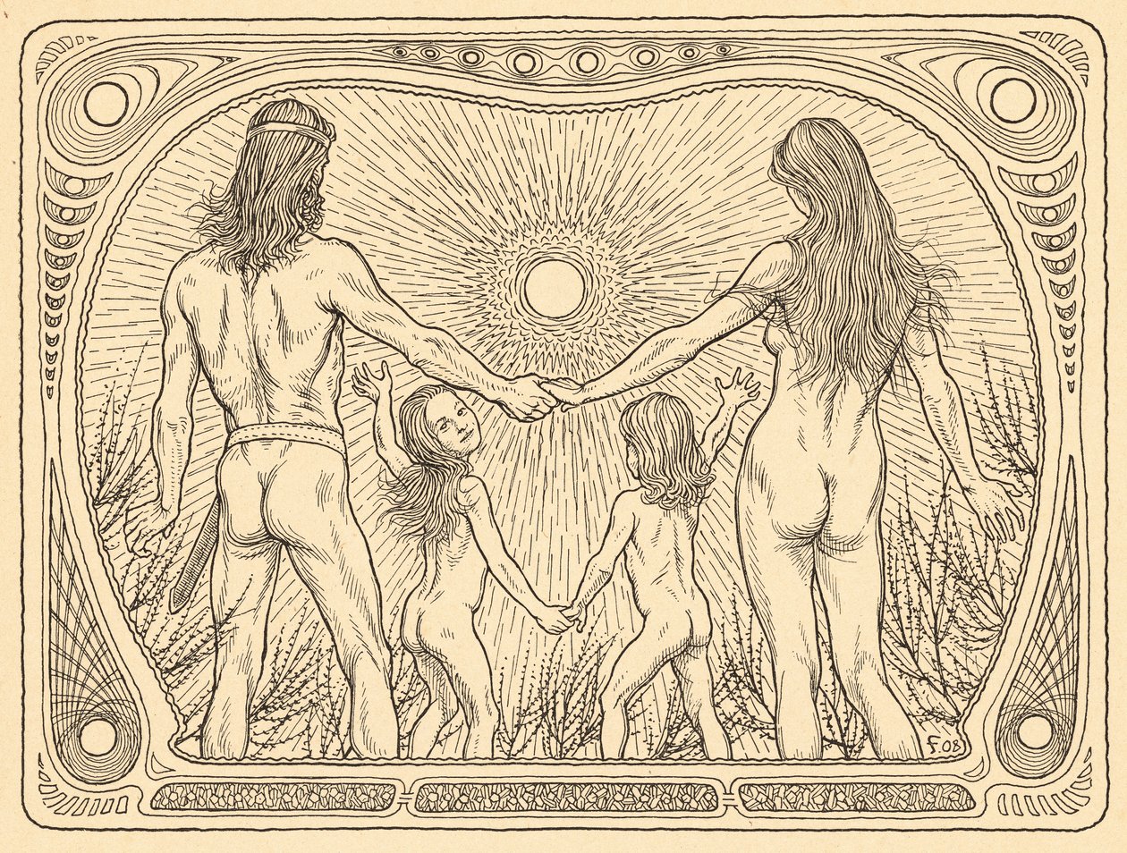 Sonnenwanderer, levy 12, portfoliosta "Lebenszeichen", pub. 1908 Berliinissä, kirjoittanut Fritz Heyder Verlag tekijältä Fidus