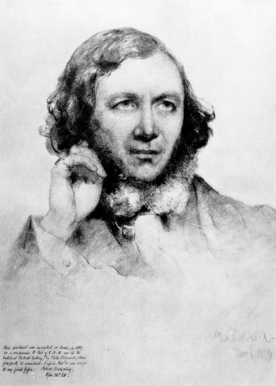 Robert Browningin (1812-89) muotokuva 1859 (musta liitu paperille) tekijältä Field Talfourd