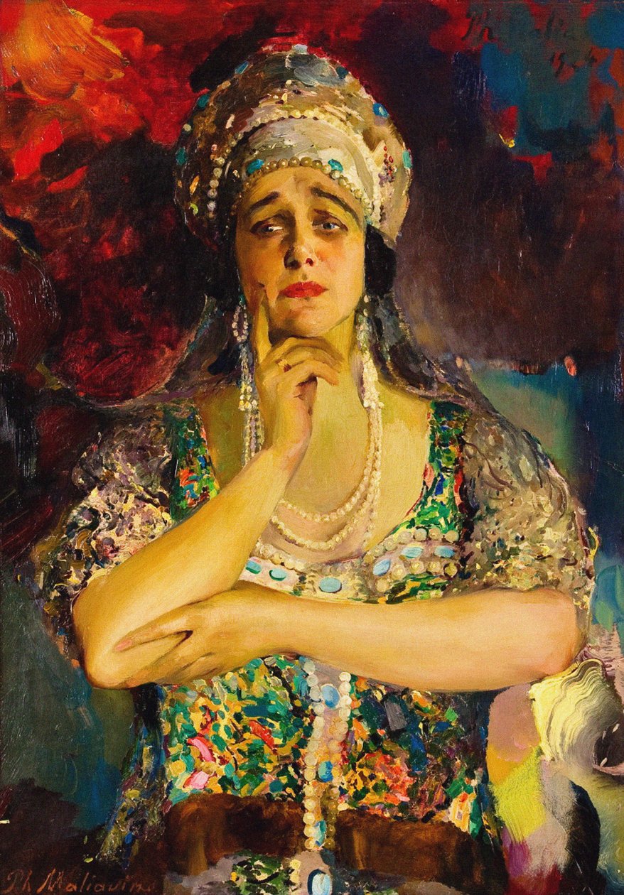 Laulaja Nadezhda Plevitskajan muotokuva, 1924 tekijältä Filipp Andreevic Maljavin