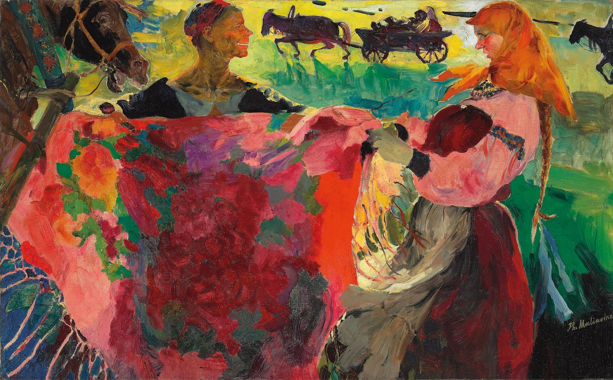 The Shawl Seller (öljy kankaalle) tekijältä Filipp Andreevich Maliavin
