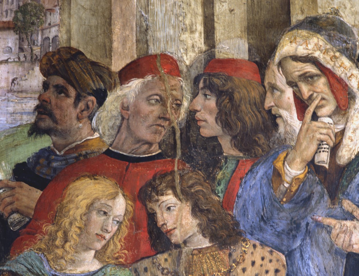Yksityiskohta Pyhän Tuomaksen kiistasta, Carafan kappeli, Santa Maria sopra Minerva, Rooma, 1488-93. tekijältä Filippino Lippi