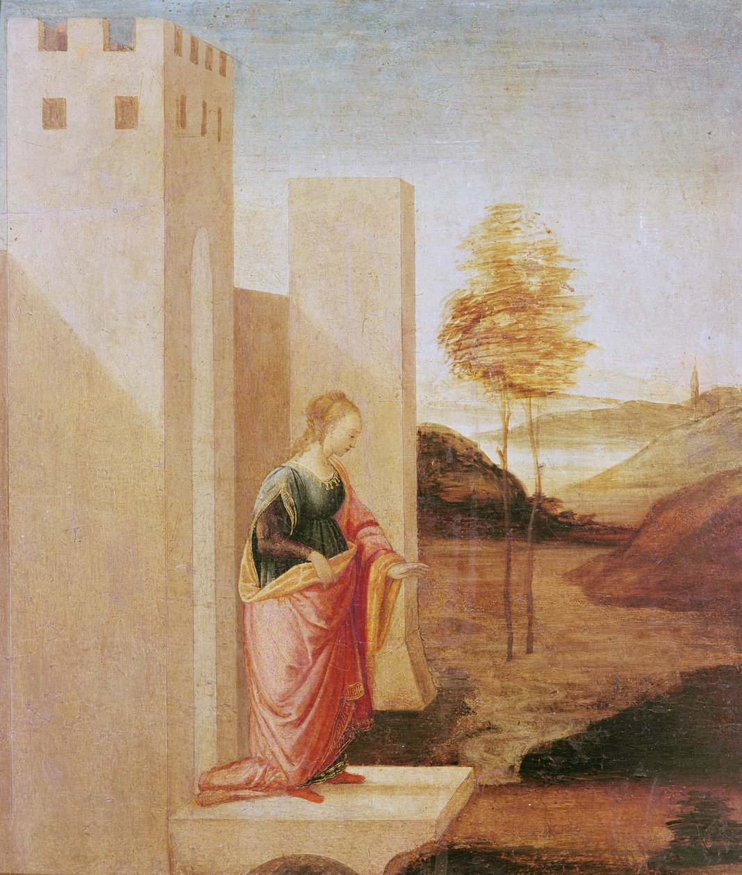 Kuningatar Vashti poistumassa kuninkaallisesta palatsista tekijältä Filippino Lippi