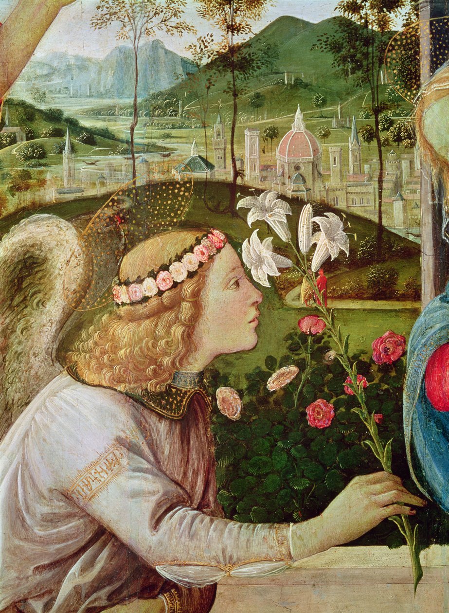 Pyhän Johannes Kastajan ja pyhän Andreaksen julistus, joka kantaa ristiä enkelin päästä, 1483-5 öljy kankaalle tekijältä Filippino Lippi