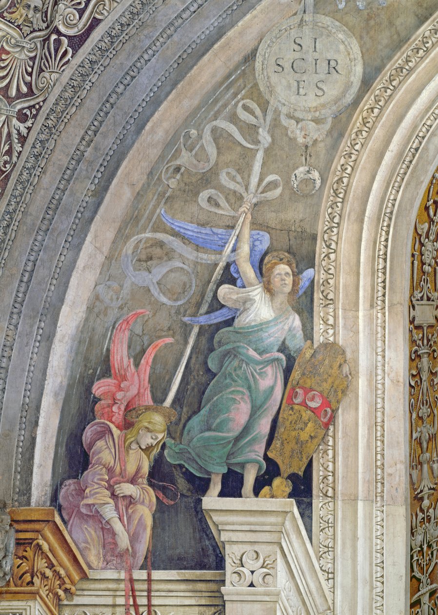 Kaksi enkeliä, yksityiskohta Strozzin kappelin itäseinän vasemmalta puolelta, noin 1457-1502. tekijältä Filippino Lippi