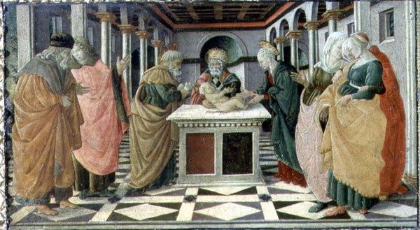 Esitys temppelissä, Museo Civicon alttaritaulun syntymäkuvauksen predella-taulu. tekijältä Filippino (and workshop) Lippi