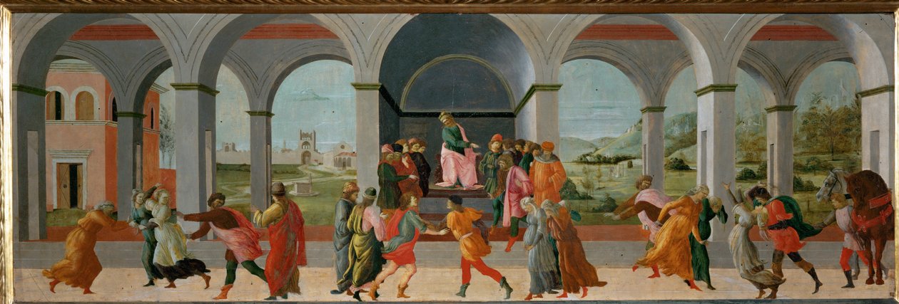 Kolme kohtausta Virginian elämästä: Appius Claudius määrää Virginian pidättämisestä ... tekijältä Filippino (attr.to) Lippi