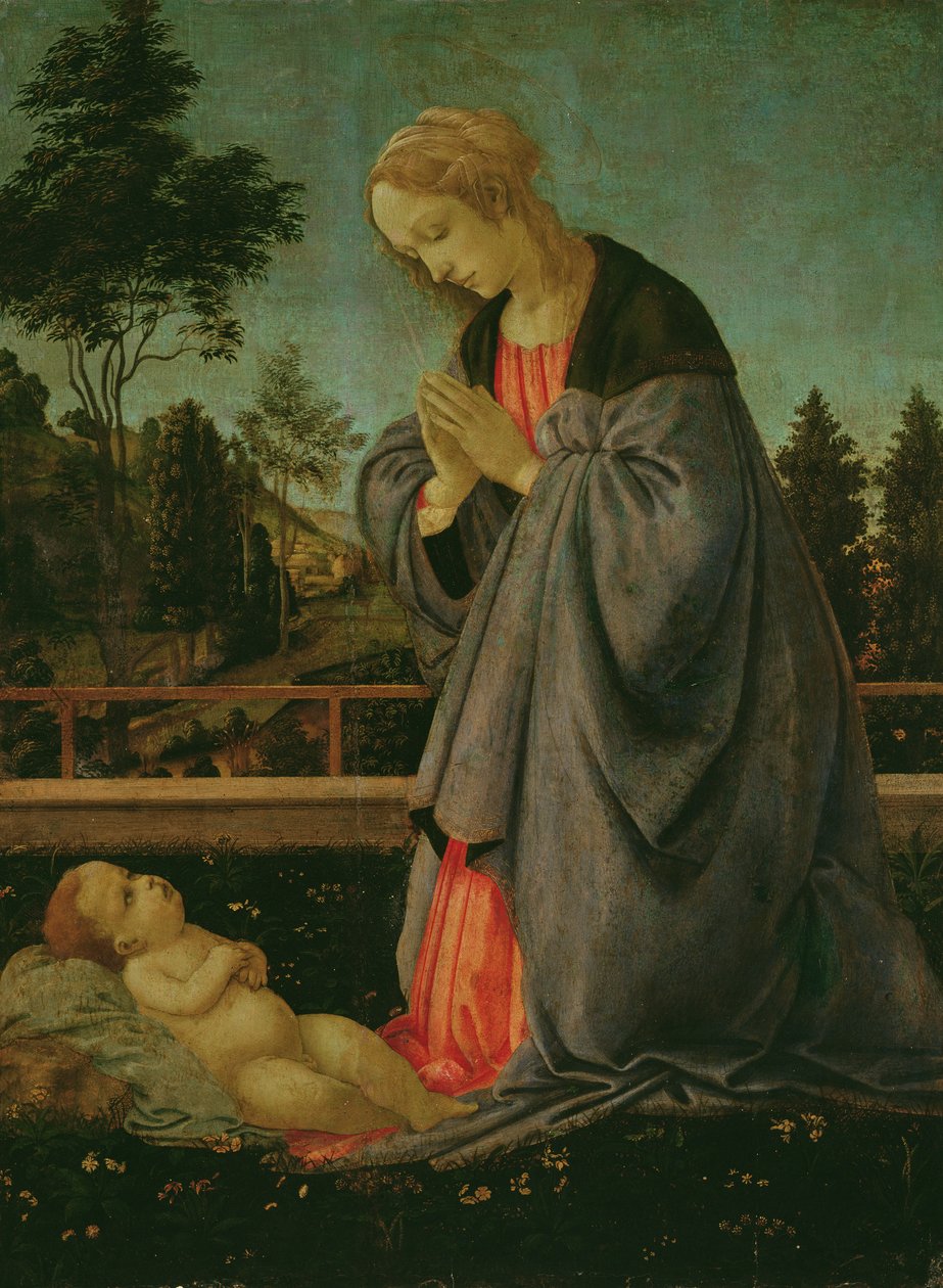 Lapsen palvonta (tempera paneelille) tekijältä Filippino Lippi