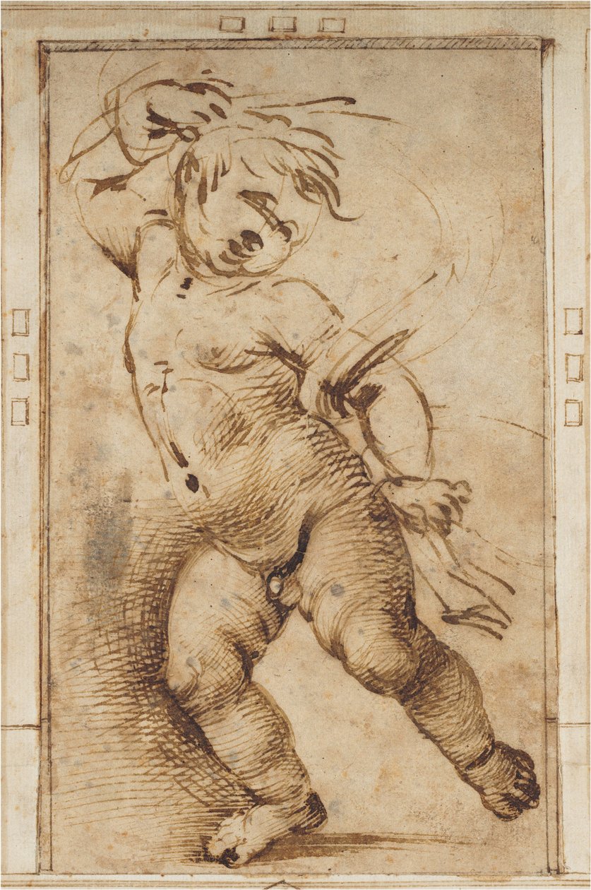Tanssiva putto pitelee verhoja tekijältä Filippino Lippi