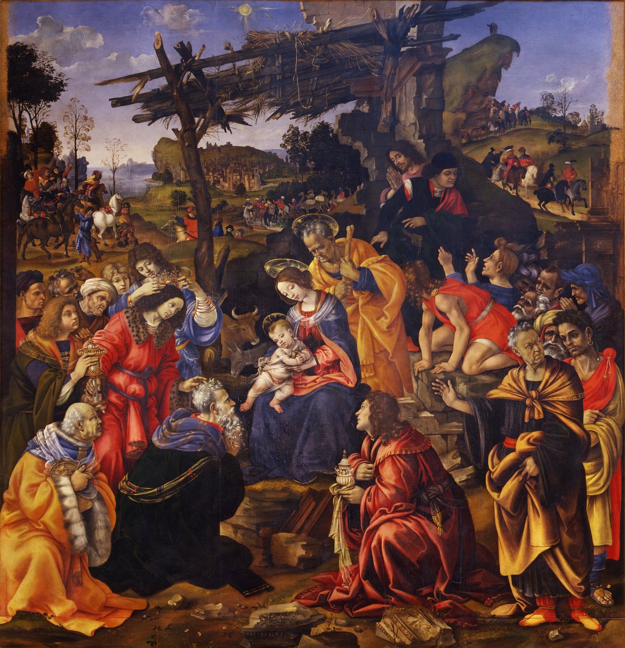Italian kieli: Adoration of the Magi Adoration of the Magi (Magien palvominen) tekijältä Filippino Lippi