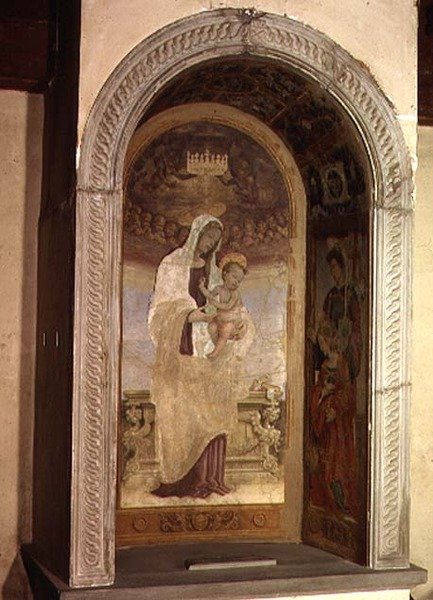 Madonna ja lapsi pyhien kanssa, yksityiskohta Canto al Mercantalen tabernaakkelista, 1498 tekijältä Filippino Lippi