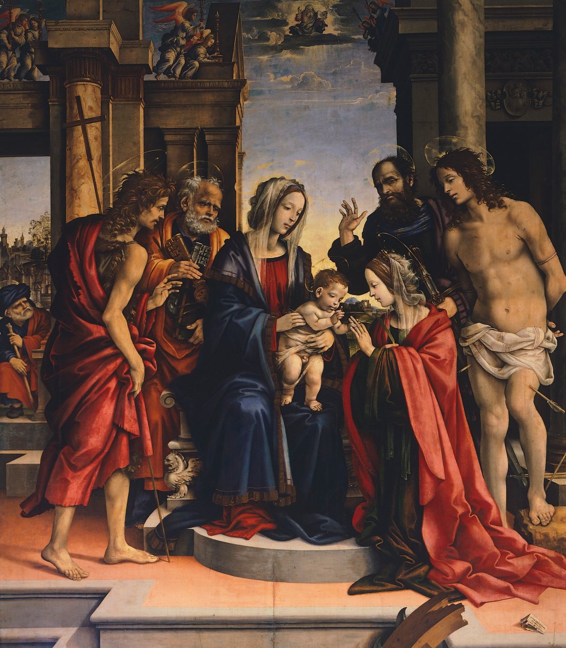 Pyhän Katariinan Aleksandrialaisen mystinen avioliitto, Filippino Lippi (1457 ca-1504), öljytaulu, San Domenicon basilika, Bologna tekijältä Filippino Lippi