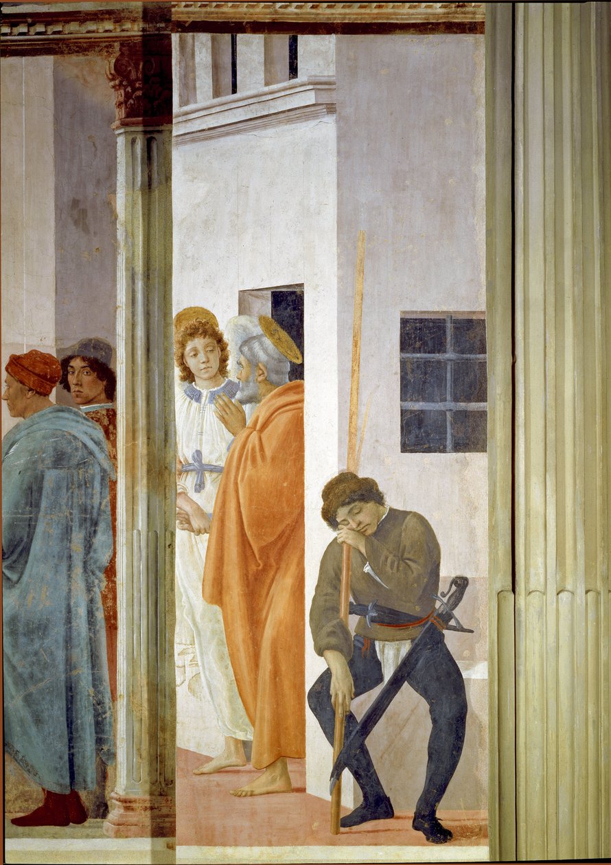 Pyhä Pietari vapautui vankilasta enkelin toimesta. Fresko filippiiniläinen Lippi (1457-1504) 1481-1486 Koko 232x89 cm Firenzen Santa Maria del Carmine -kirkko, Brancacci-kappeli tekijältä Filippino Lippi