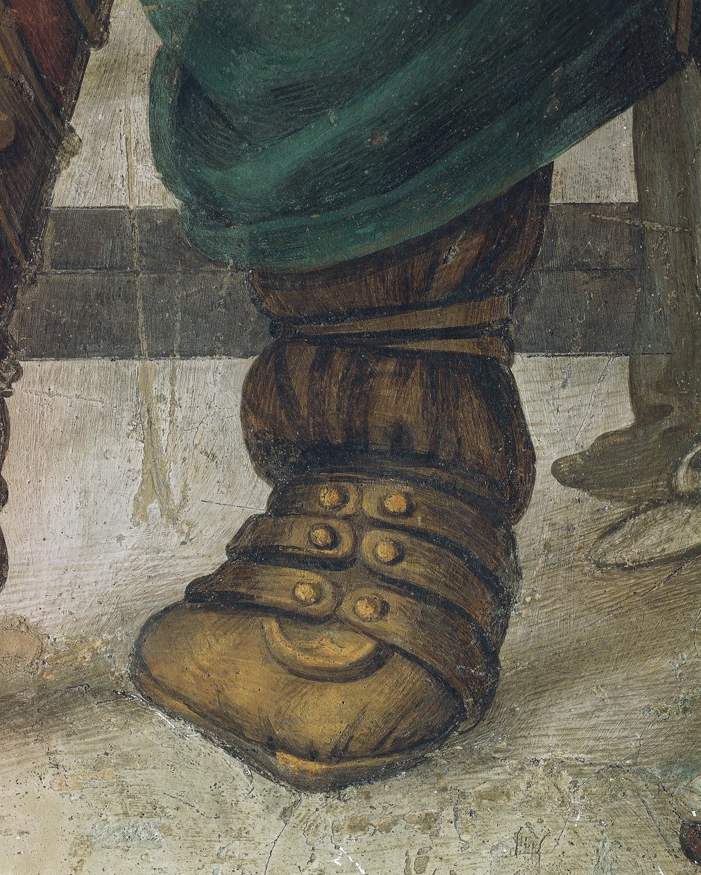 Sant Felip conduint el drac del temple de Hieròpolis de Filippino Lippi, detall del calçat, fresc finlandès tekijältä Filippino Lippi