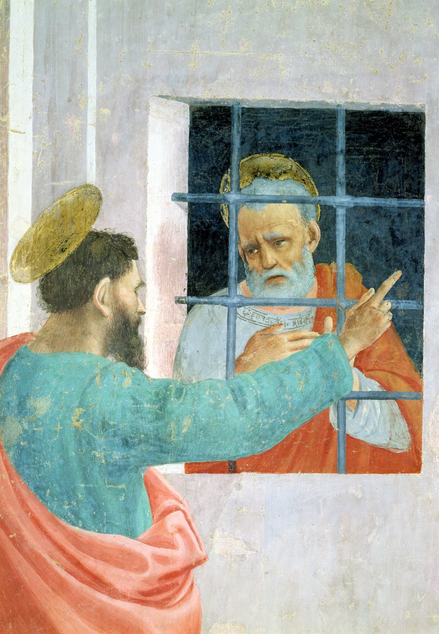 Pyhä Pietari Paavalin vierailulla vankilassa, n.1480 fresko yksityiskohta 63300:sta tekijältä Filippino Lippi