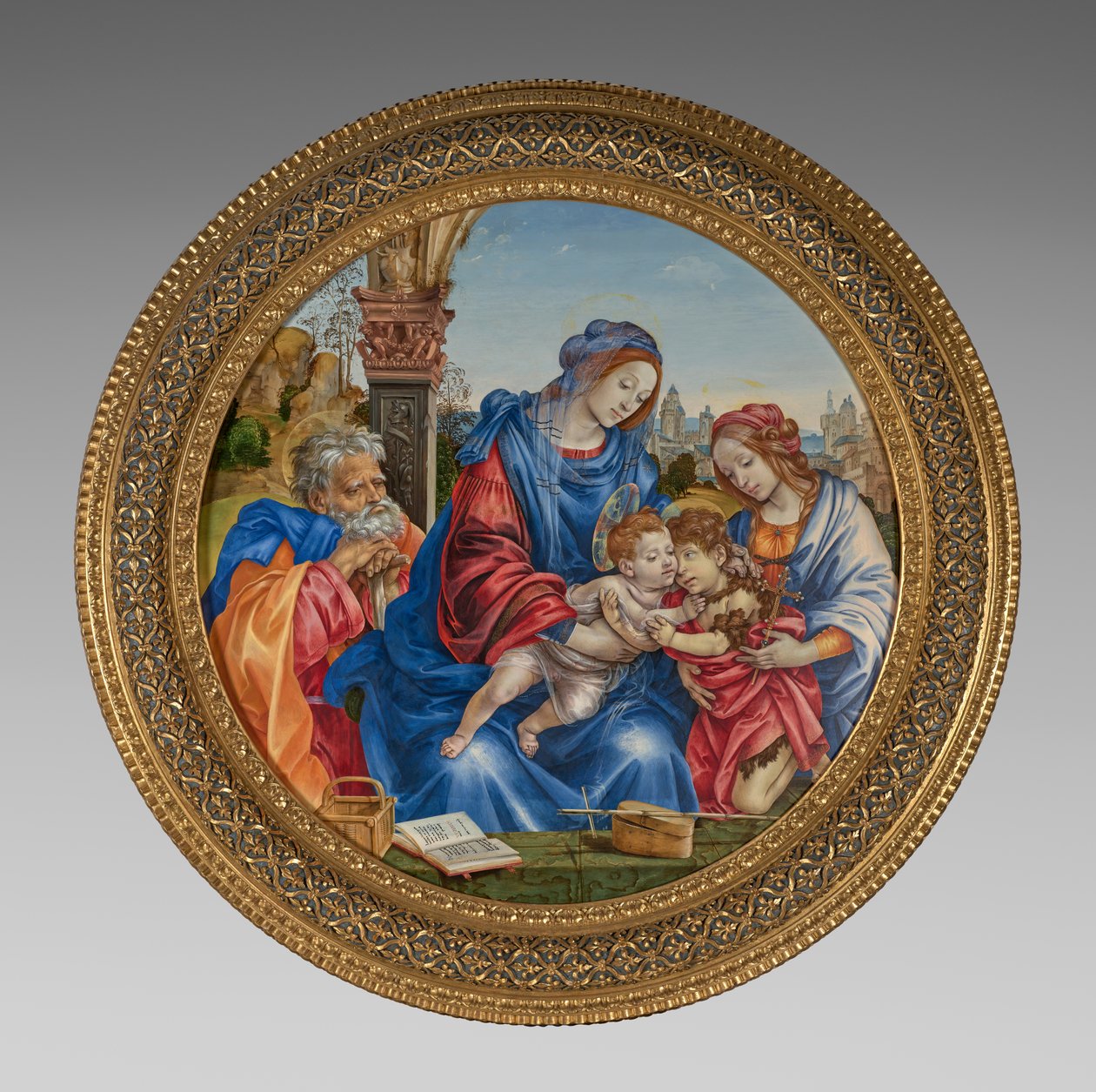 Pyhä perhe Johannes Kastajan ja pyhän Margaretan kanssa tekijältä Filippino Lippi