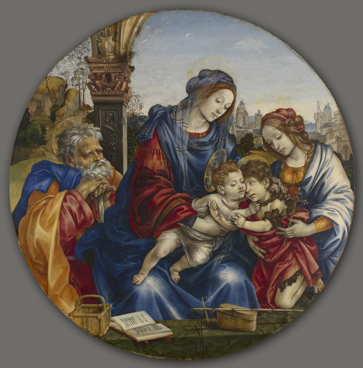 Pyhä perhe Pyhän Johannes Kastajan ja Pyhän Margaretan kanssa, n. 1495 (tempera ja öljy puulle) tekijältä Filippino Lippi