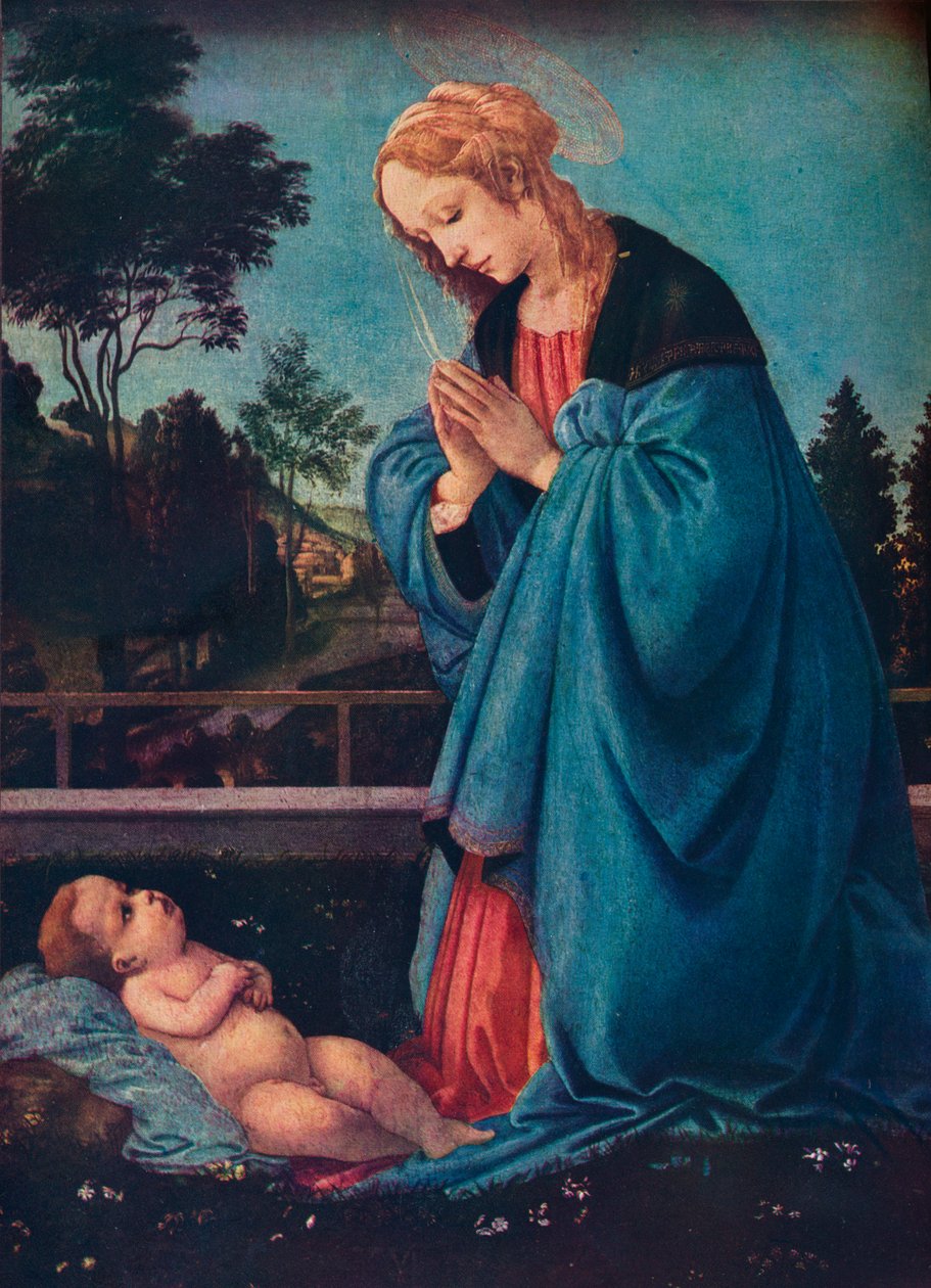 Madonna palvoo Kristus-lapsia, 1400-luku, 1910 tekijältä Filippino Lippi