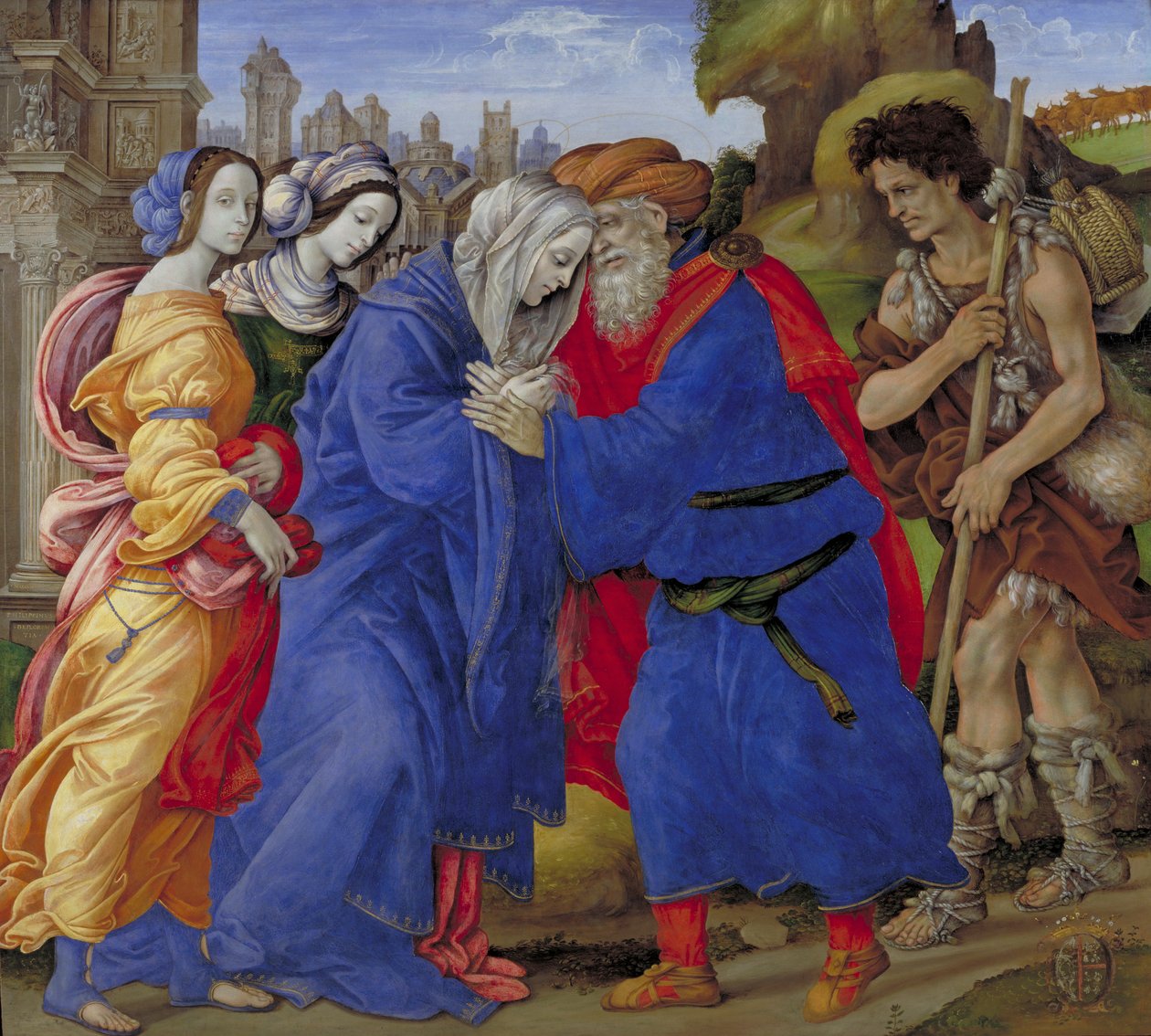 Joachimin ja Annen tapaaminen Jerusalemin kultaisen portin ulkopuolella tekijältä Filippino Lippi