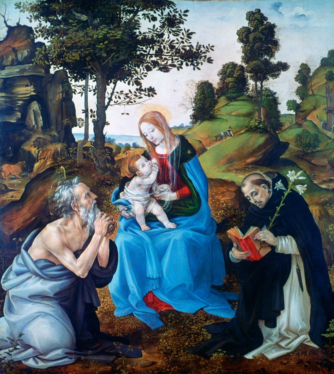 Neitsyt ja lapsi pyhien Jerome ja Dominic kanssa, n. 1485 tekijältä Filippino Lippi