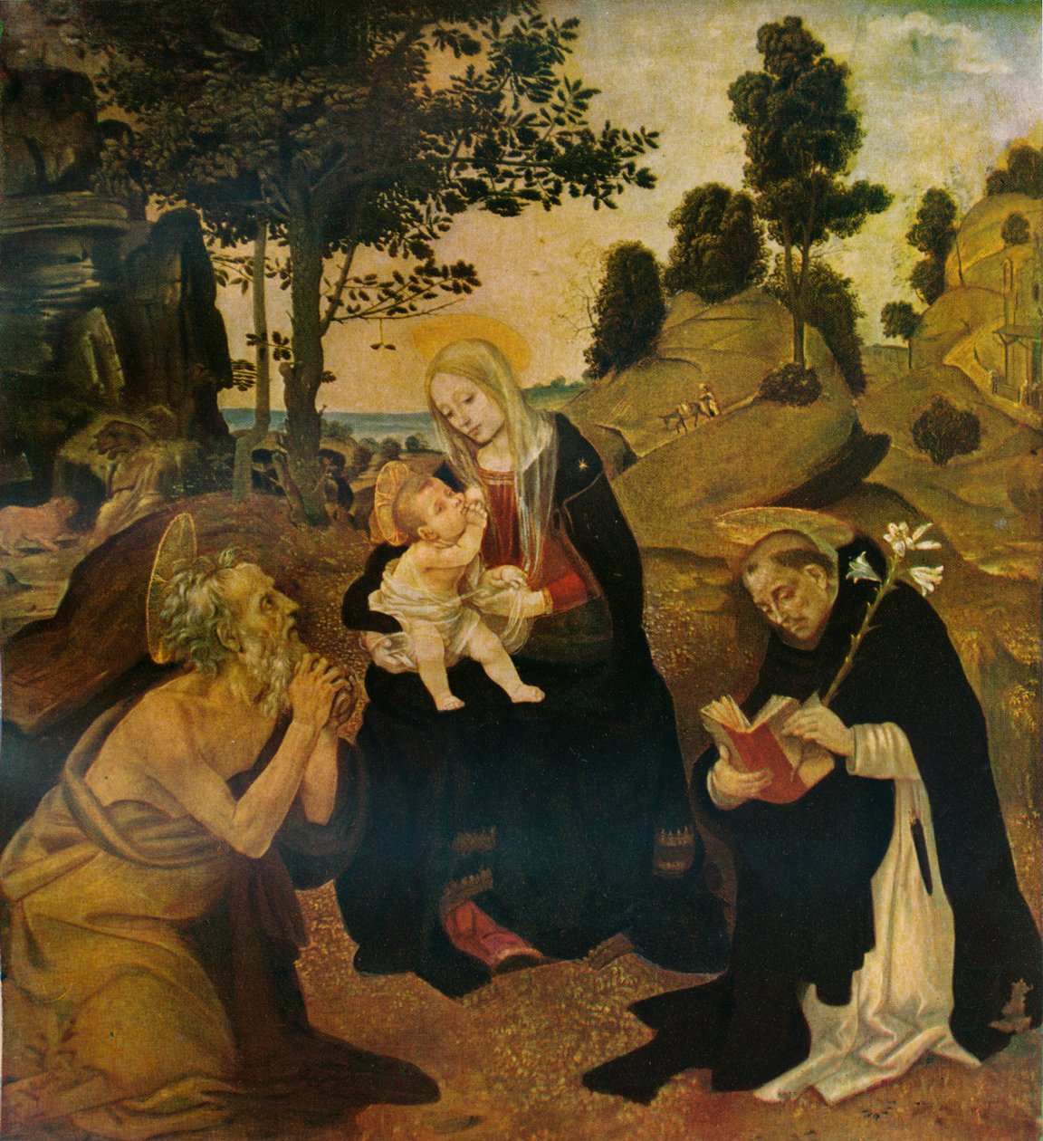 Neitsyt ja lapsi pyhien Jerome ja Dominic kanssa, c1485, 1911 tekijältä Filippino Lippi