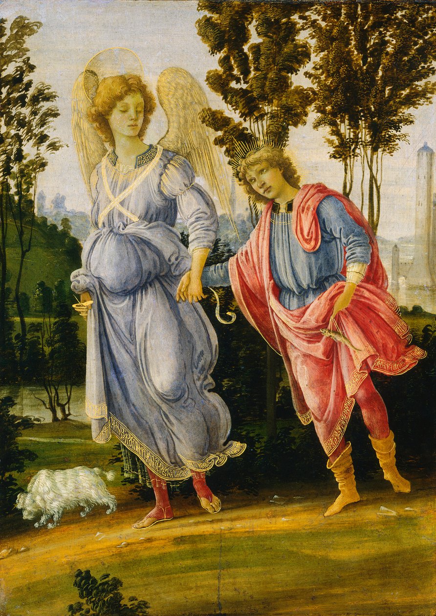 Tobias ja enkeli, c.1475/1480 (öljy ja tempera paneelissa) tekijältä Filippino Lippi
